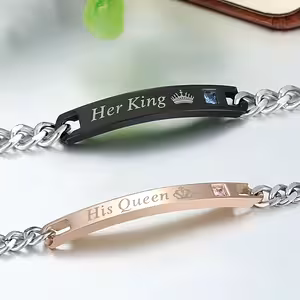 Set van 2 armbanden voor koppels Her King & His Queen – Gravureerbaar RVS voor geliefden, Hij en Zij