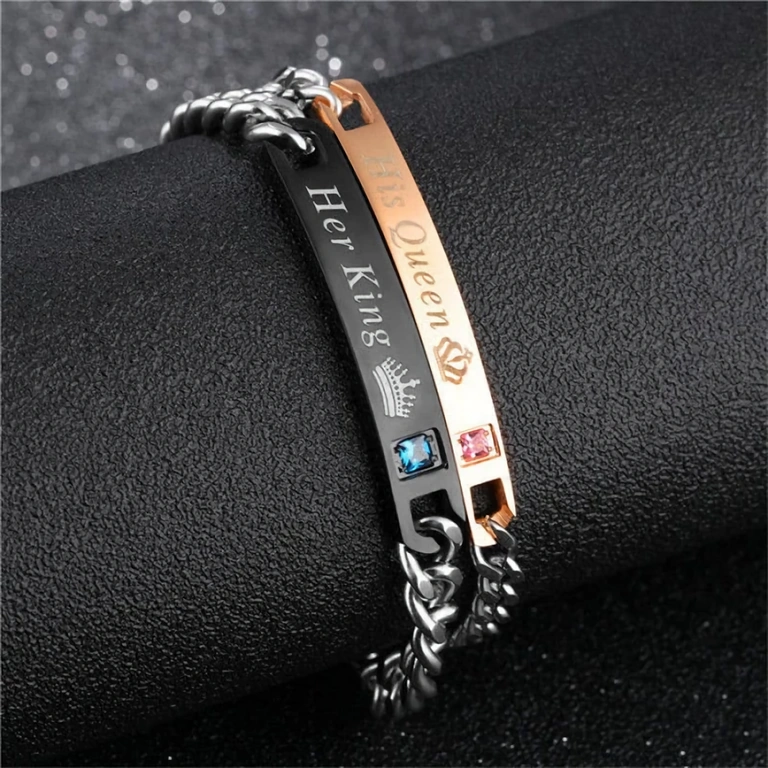 Couple armbanden gegraveerd met Her King en His Queen, duurzaam en elegant