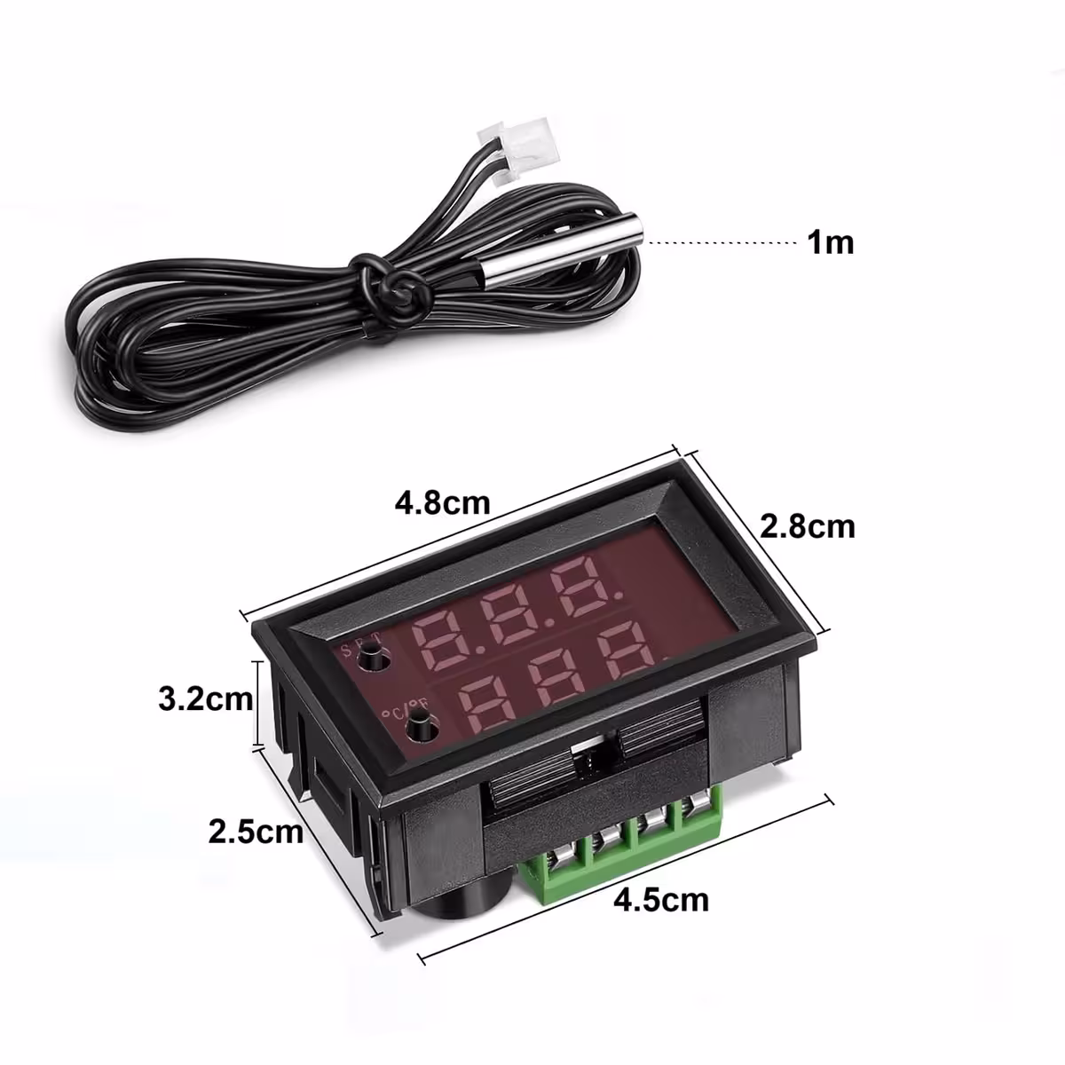 Afmetingen digitale thermostaat 48x28x32 mm
