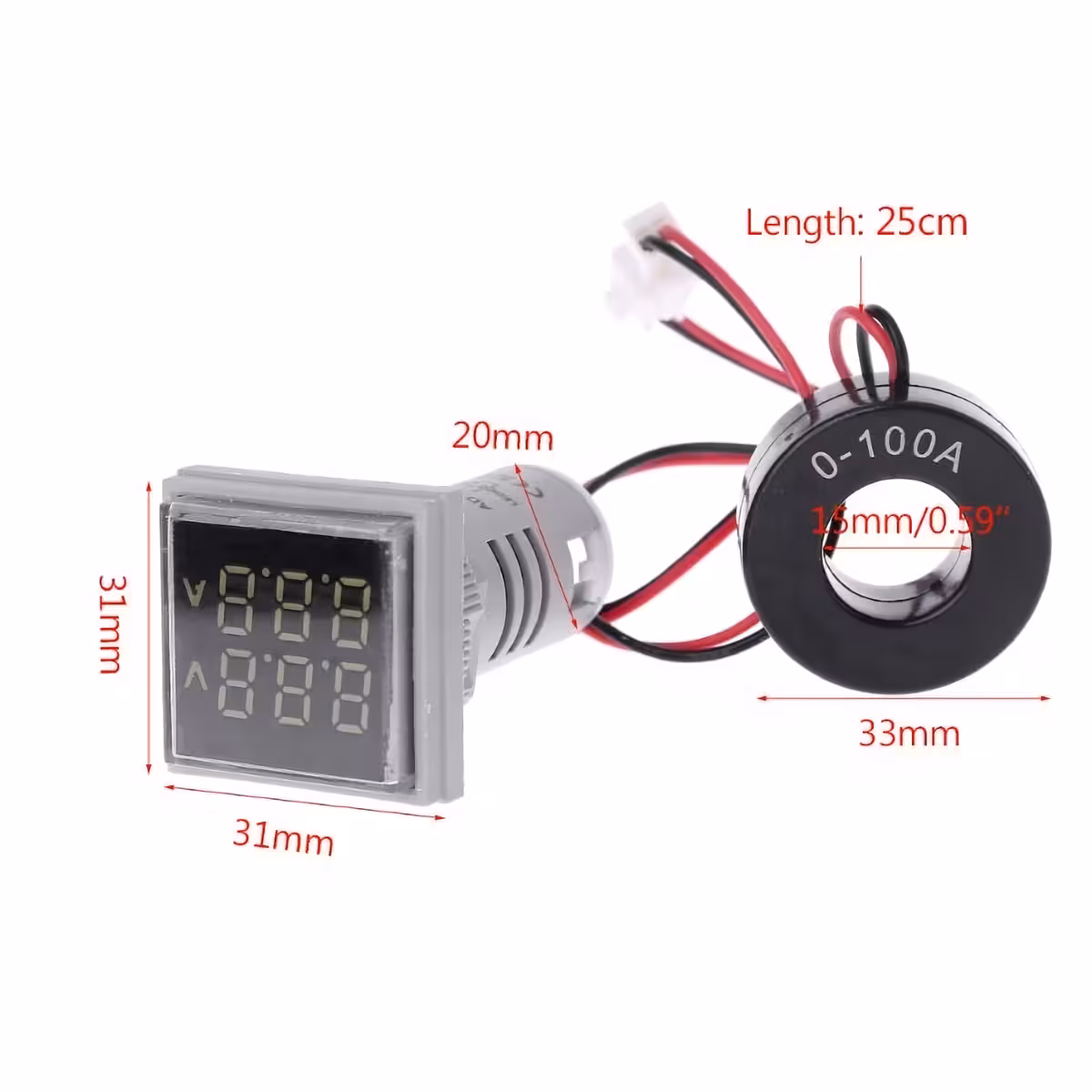 Afbeelding van exacte afmetingen van meter voor paneel