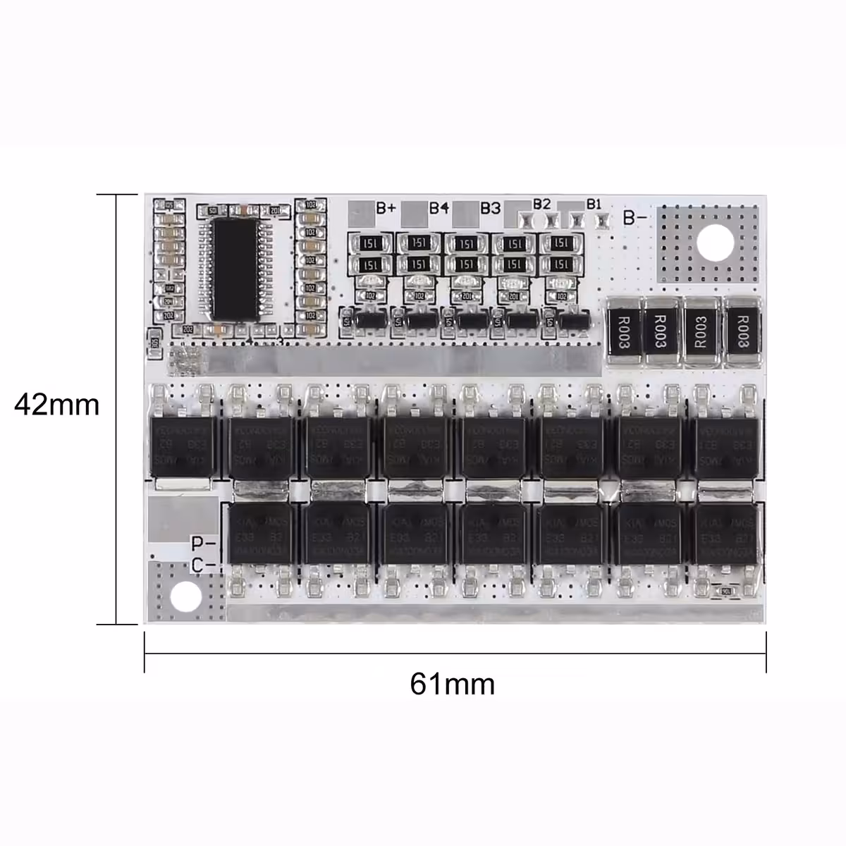 Gedetailleerde afbeelding met gemarkeerde afmetingen van BMS-bord