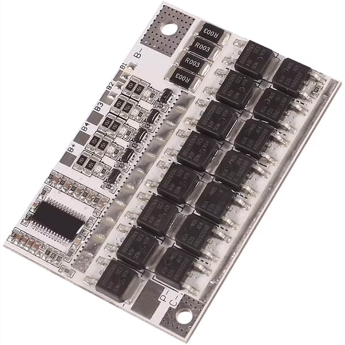 Gedetailleerde afbeelding van voorzijde BMS 5S 100A bord, componenten duidelijk zichtbaar