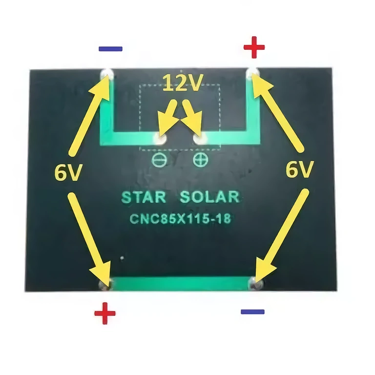 Aansluitschema mini zonnepaneel met 6V/12V uitgang
