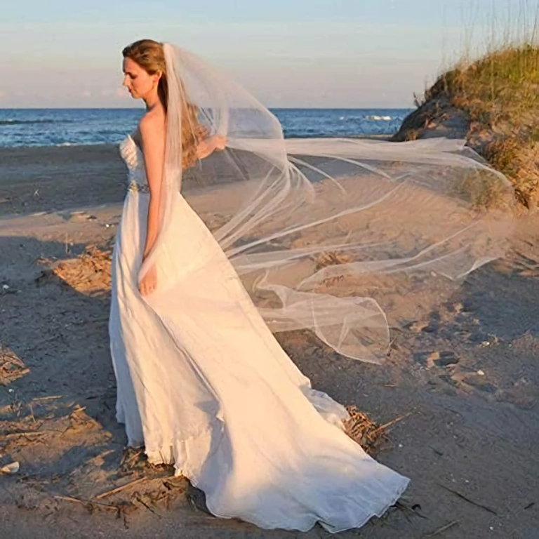 Trouwsluier van tule 2m lang Fijne witte tule sluier, 2 meter, minimalistische stijl