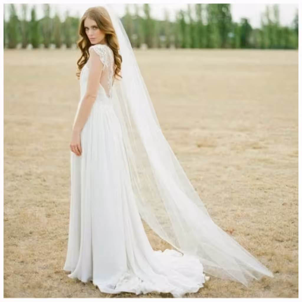 Lange bruidssluier 2 meter met kam – Eenvoudig, voor kapel en kathedraal 2025