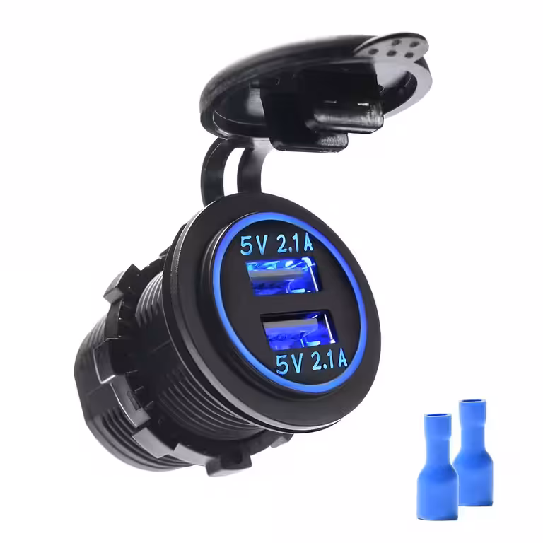 Auto sigarettenaansteker stopcontact met dubbele USB 12V/24V – 2x 2.1A opladerpaneel met LED en bescherming