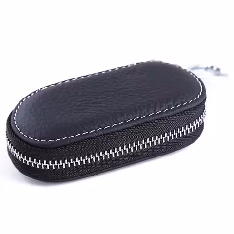 Leren sleutelhanger portemonnee – Elegant portemonnee met rits en karabijnhaak