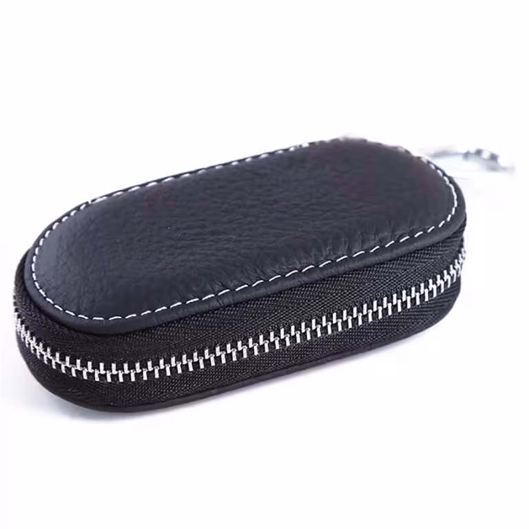 Leren sleutelhanger portemonnee – Elegant portemonnee met rits en karabijnhaak