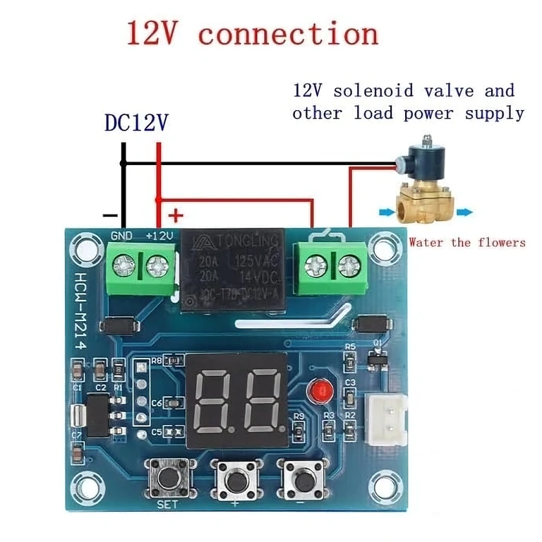Aansluitschema van automatische irrigatiemodule op 12V DC voeding