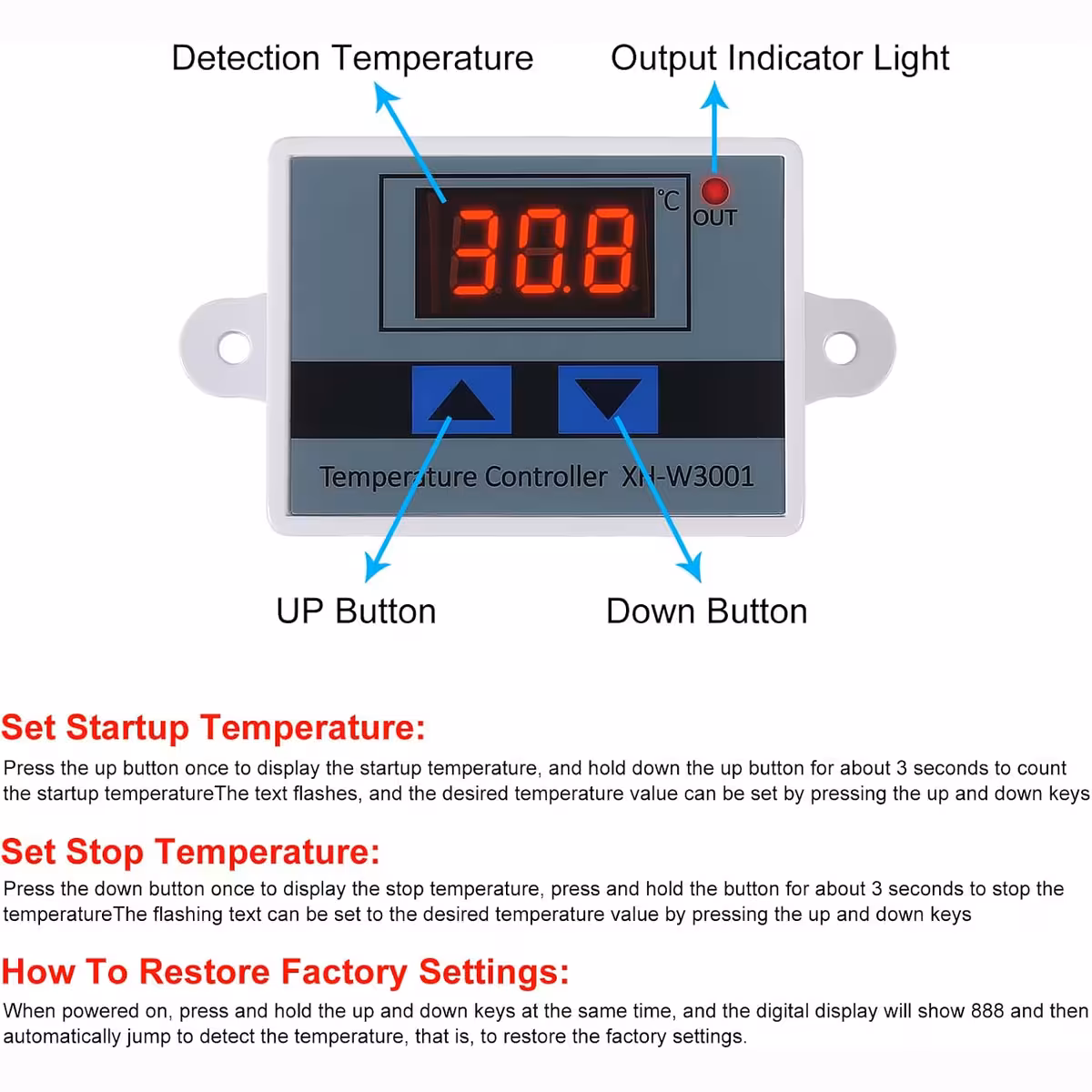 Volledige handleiding voor instellen van start- en stoptemperatuur van XH-W3001