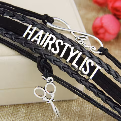 Zwarte leren haarstylist armband – Professionele accessoires voor kapsalon, barber en hairstylist