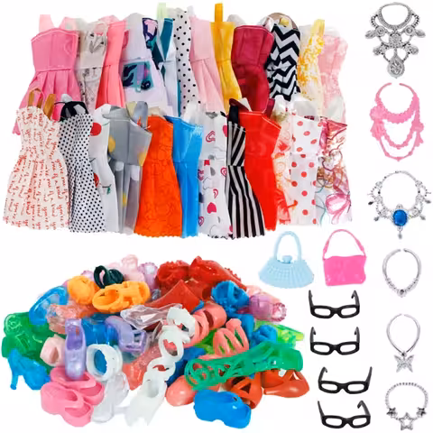 Set kleding, jurken, schoenen en accessoires voor Barbie poppen – Volledige poppenkleding