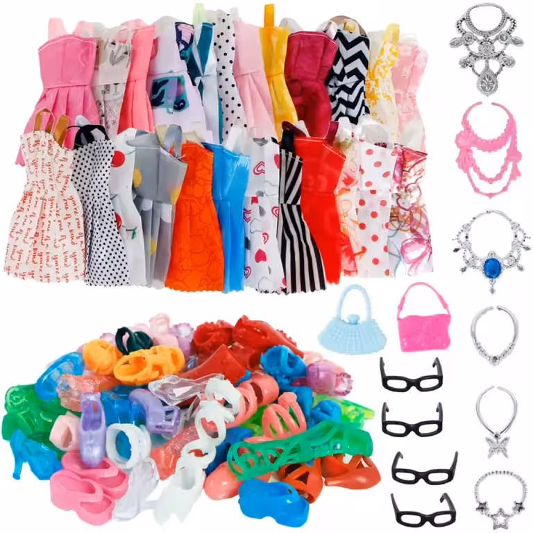 Set kleding, jurken, schoenen en accessoires voor Barbie poppen – Volledige poppenkleding