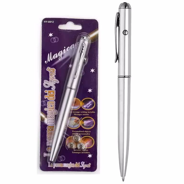 Pen met onzichtbare inkt en UV LED-licht | Geheime berichten zichtbaar alleen in ultraviolet