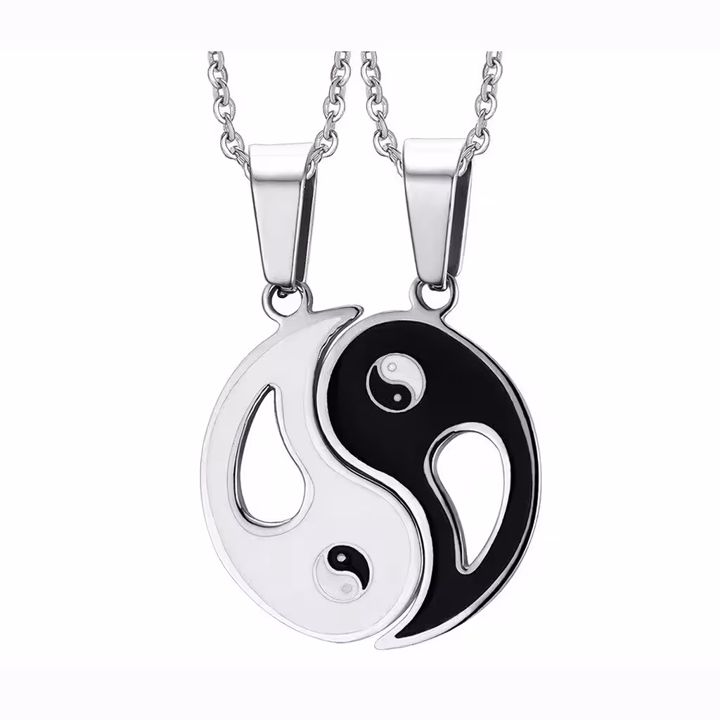 Yin en Yang koppelketting en hanger – Set medaillon twee helften, symbool voor balans en liefde