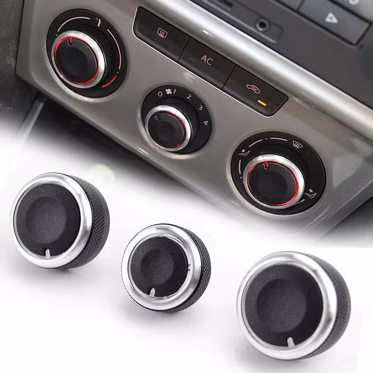 Set van 3 airconditioning knoppen VW Golf 5 6 Passat B6 B7 Skoda Octavia 2 – Aluminium