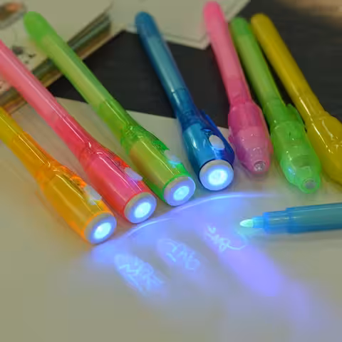 Set van 5 onzichtbare inktpennen met UV-licht – Geheime schrijven, geheime berichten, kinderspel