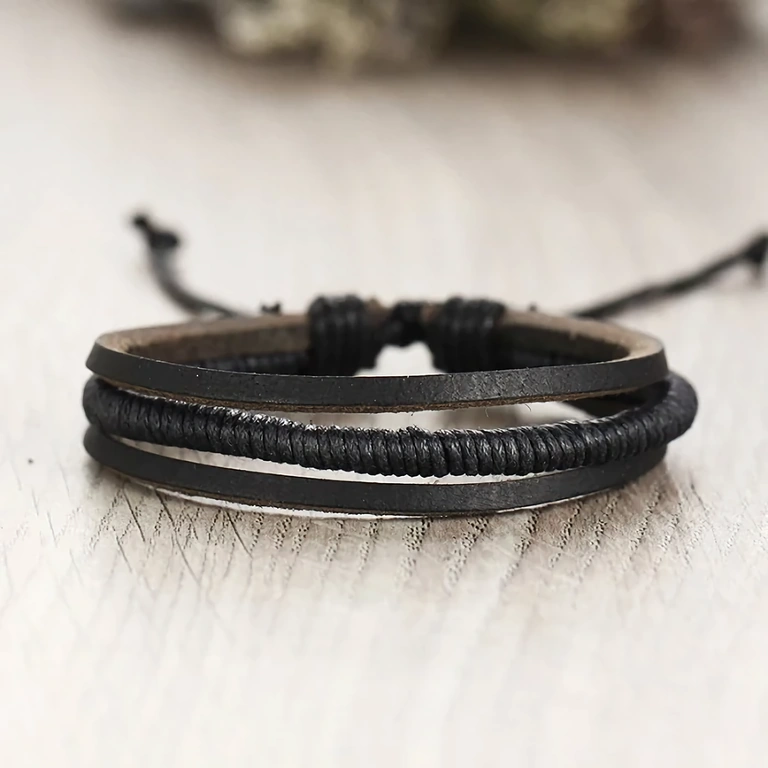 Armbanden met metalen bedel voor mannen – leer Armbanden met metalen decor – casual stijl voor mannen