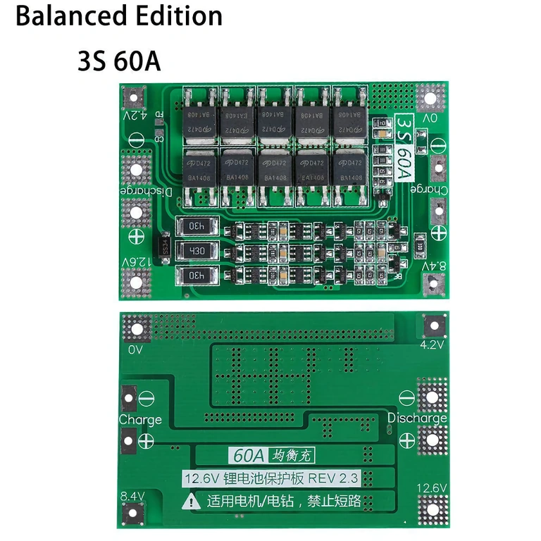 BMS met 10 MOSFETs, maximaal 60A, intelligente balans