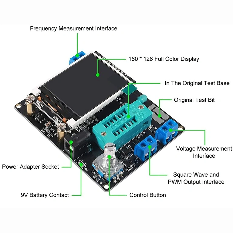 NPN, PNP en FET component tester Multifunctionele tester voor transistors, diodes, FET en andere componenten