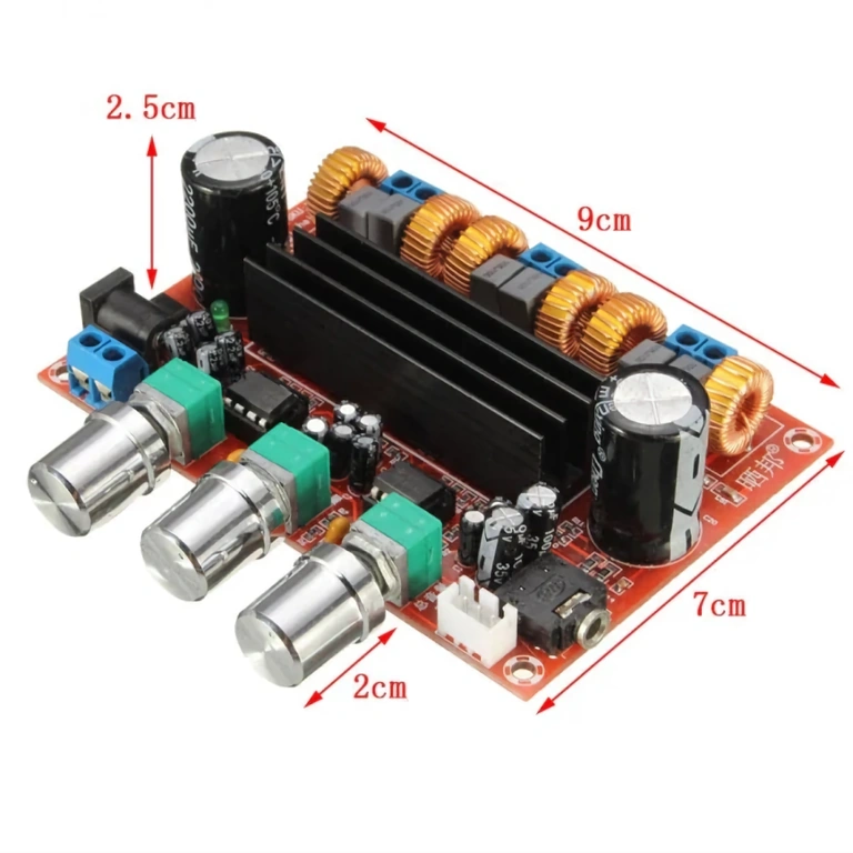 Close-up van volume- en toonknoppen op XH-M139 module