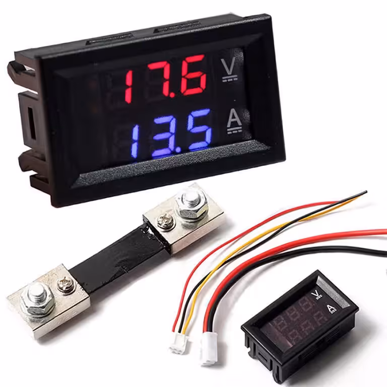 Digitale volt-ampèremeter 0–100V 100A met shunt – LED paneeldisplay DC stroom auto