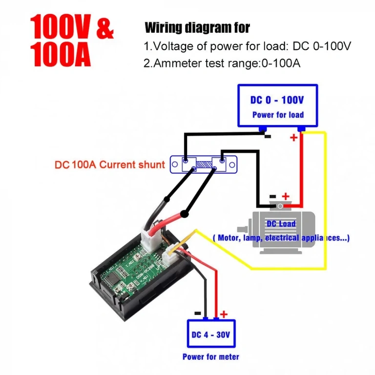 Aansluitschema voor hoge spanning (tot 100V) digitale voltmeter
