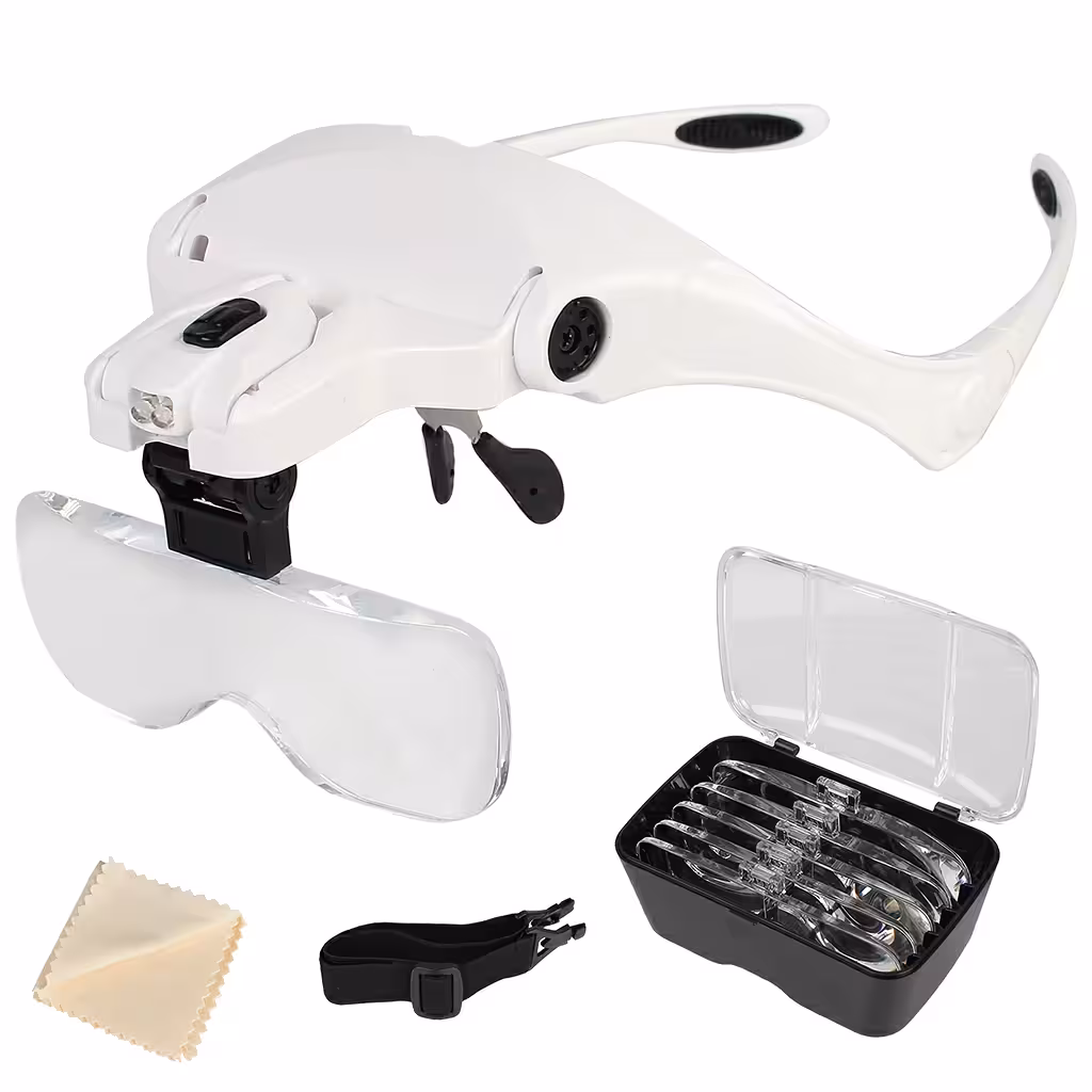 Vergrootglas bril met LED – 5 lenzen voor horlogemaker, elektronicus, juwelier, tandarts, graveur