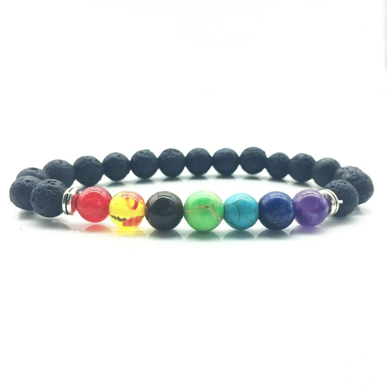 Meditatie armband met chakra stenen en lavasteen Therapeutische armband met lavasteen en natuurlijke kristallen voor meditatie