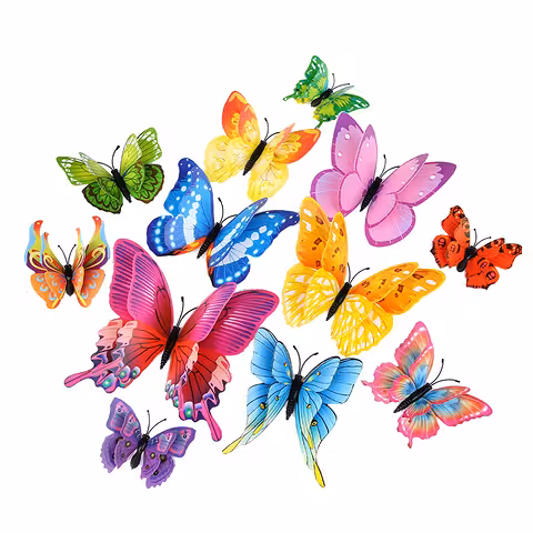 Set van 12 3D decoratieve vlinders met magneet – originele muur- en gordijndecoratie