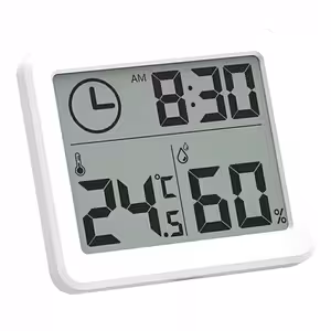 Digitale kamer hygrometer en thermometer met klok – groot LCD scherm, nauwkeurige temperatuur- en vochtigheidsmeting