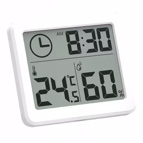 Witte, slanke digitale hygrometer met temperatuursensor