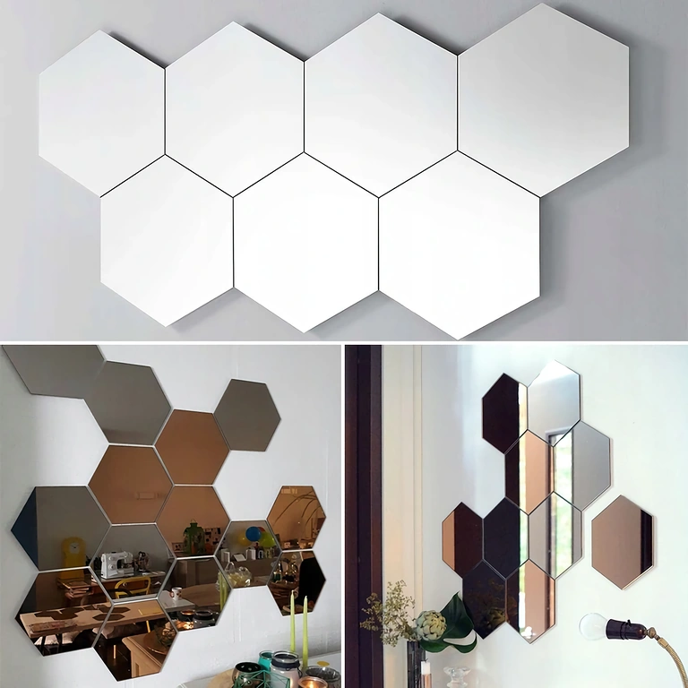 Hexagon muurstickers spiegel Hexagon spiegelsticker voor muur – elegant decoratief effect