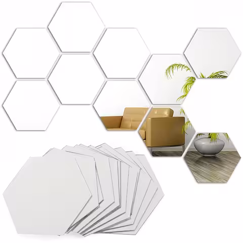 Set van decoratieve zeshoekige spiegelstickers – acryl spiegel voor muur, modern ontwerp