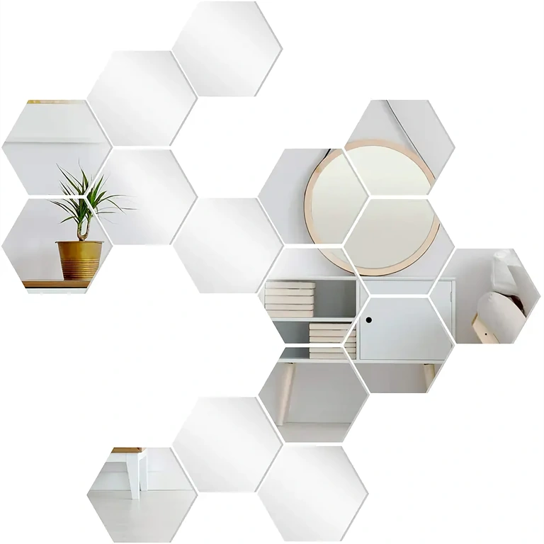 Modern set acryl hexagon muurspiegels Acryl hexagon wandspiegels voor modern interieurdesign
