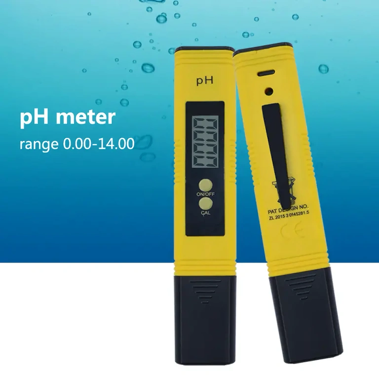 Complete set met digitale pH-meter, pH-oplossingen 4 en 7, inclusief batterijen