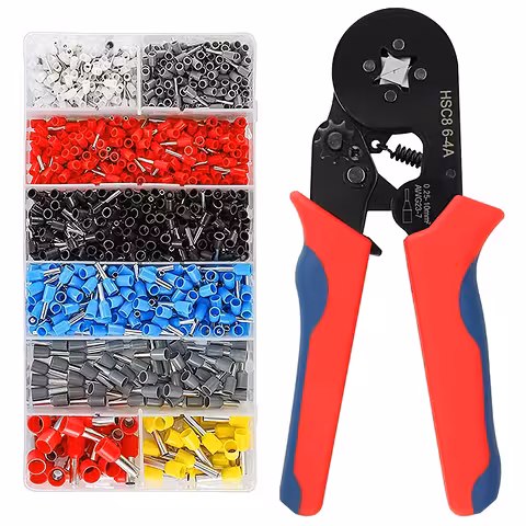 Zelfstellende krimptang + 1200 pinnen – professionele set voor elektrische bedrading