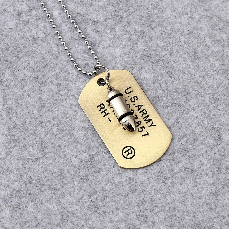 Militaire stijl Dog Tag en kogel ketting Militaire ketting met ID-plaat en kogel, ARMY stijl
