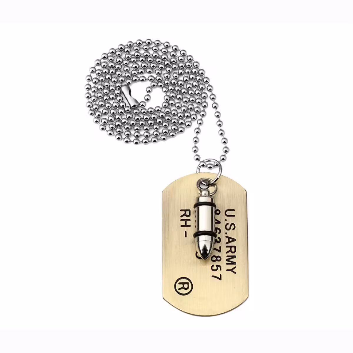 Lange ketting 70 cm met kogel hanger en metalen dog tag