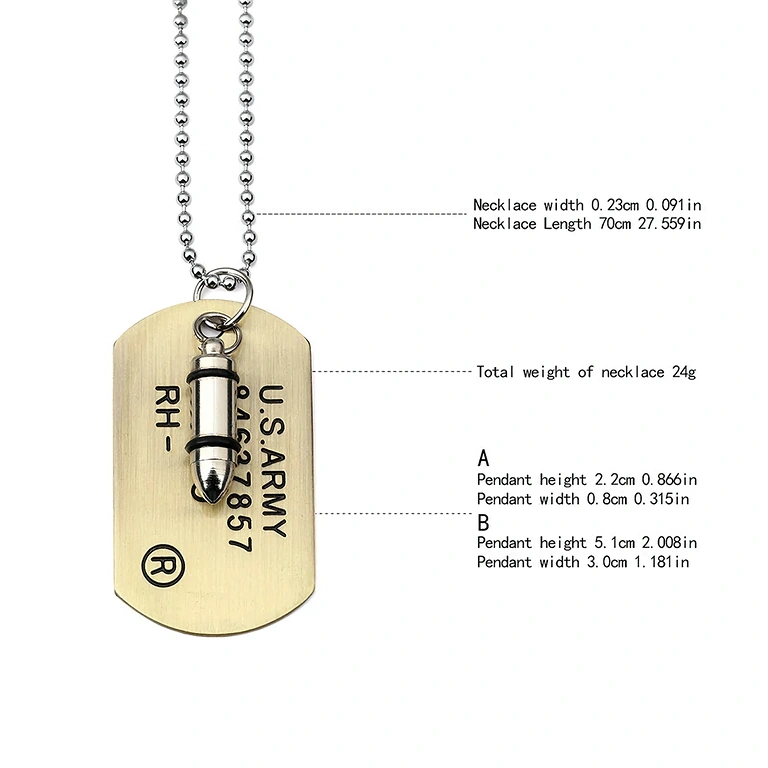 Tactische ketting met kogel en Dog Tag Tactische ketting geïnspireerd door militaire uitrusting, met plaat en kogel
