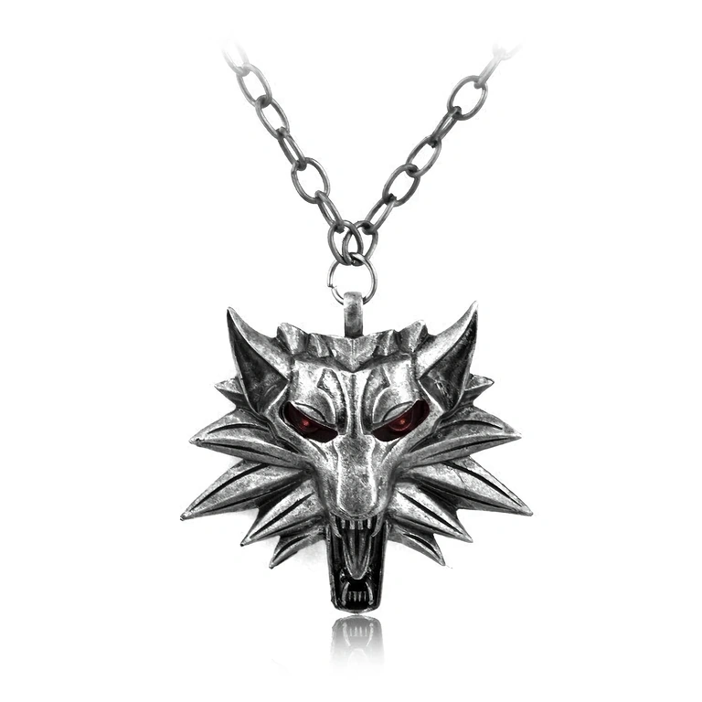 Wolfshoofd ketting met rode ogen Decoratieve ketting met wolfkop en rode ogen, geïnspireerd door The Witcher