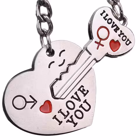 I Love You koppelsleutelhanger – hart met sleutel en slot, BFF, romantisch en vriendschap cadeau