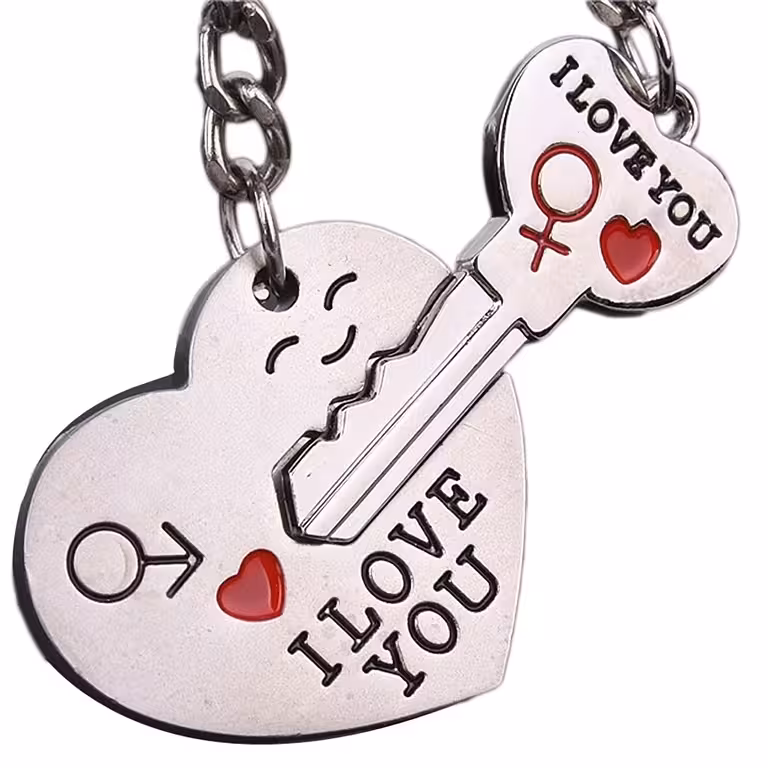 I Love You koppelsleutelhanger – hart met sleutel en slot, BFF, romantisch en vriendschap cadeau