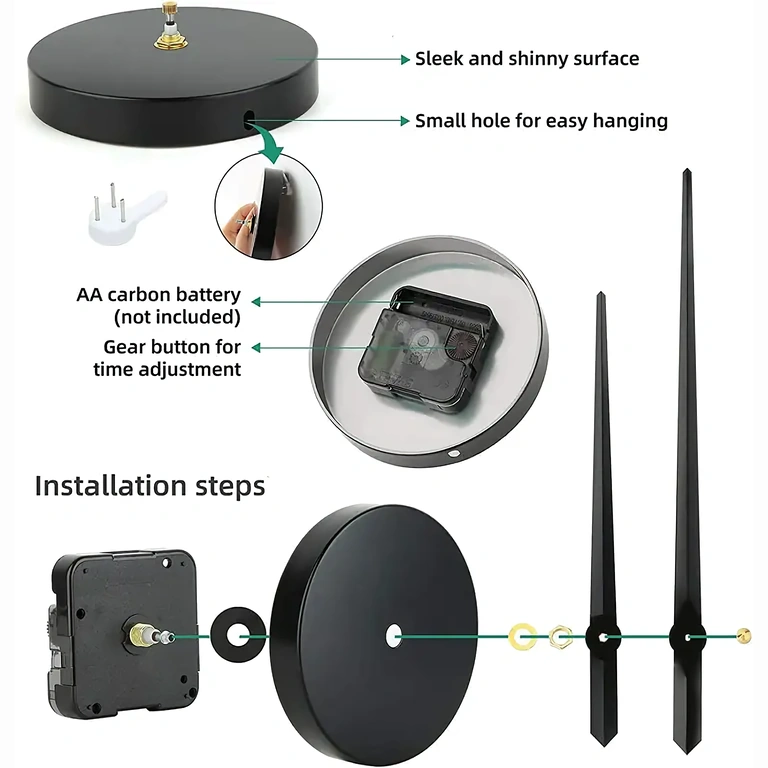 Grote 3D wandklok met glanzende zwarte cijfers, geluidloos