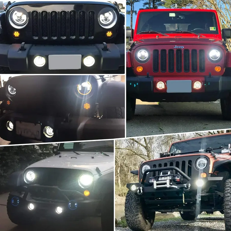 Ronde LED-koplamp 7" compatibel met Jeep Wrangler, 7000lm, H4/H13