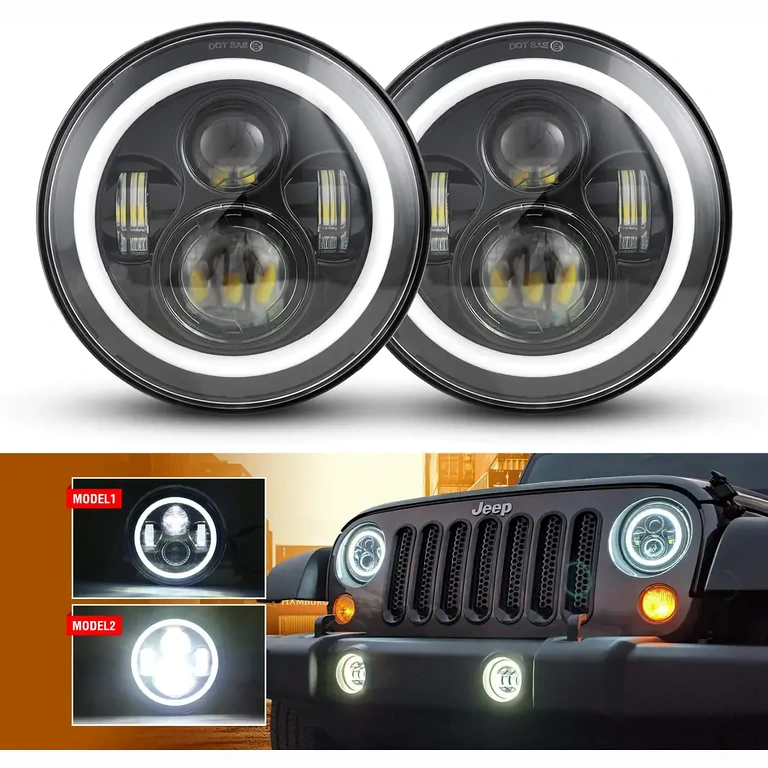 Halo LED-koplamp voor Jeep, met dimlicht, grootlicht en richtingaanwijzer