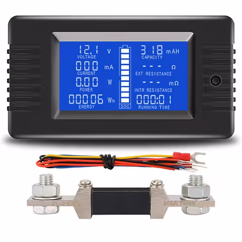 Zonnepaneel meter DC 0–200V 100A/300A – Volt- en ampèremeter met LCD-scherm