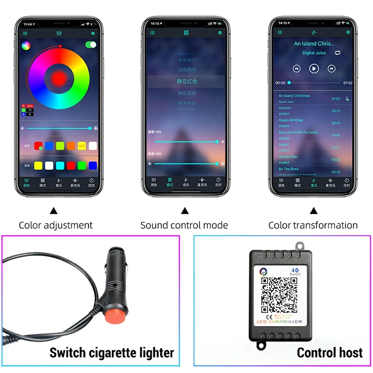 Flexibele RGB LED-strip voor interieur auto