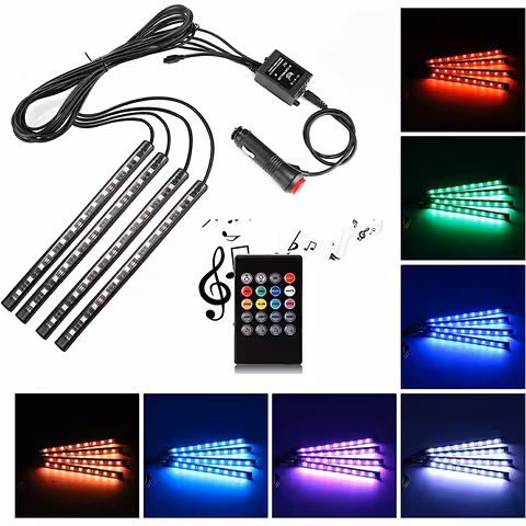 Auto sfeerverlichting – LED RGB strips kit voor interieur met geluidsensor