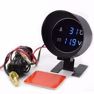 Digitale motortemperatuurmeter met sensor en voltmeter – auto, tractor, 12V/24V
